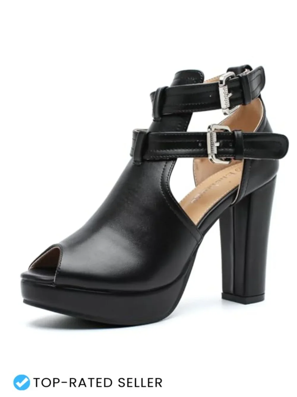 Women's Platform Heeled Sandals, Chunky Block Heel, Peep Toe, Ankle Strap